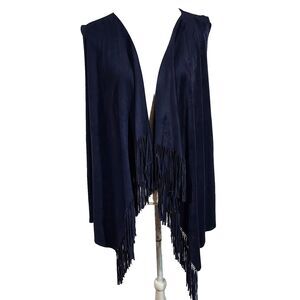 INC International Concepts Fringe Vest Womens size 1X Faux Suede Open Front